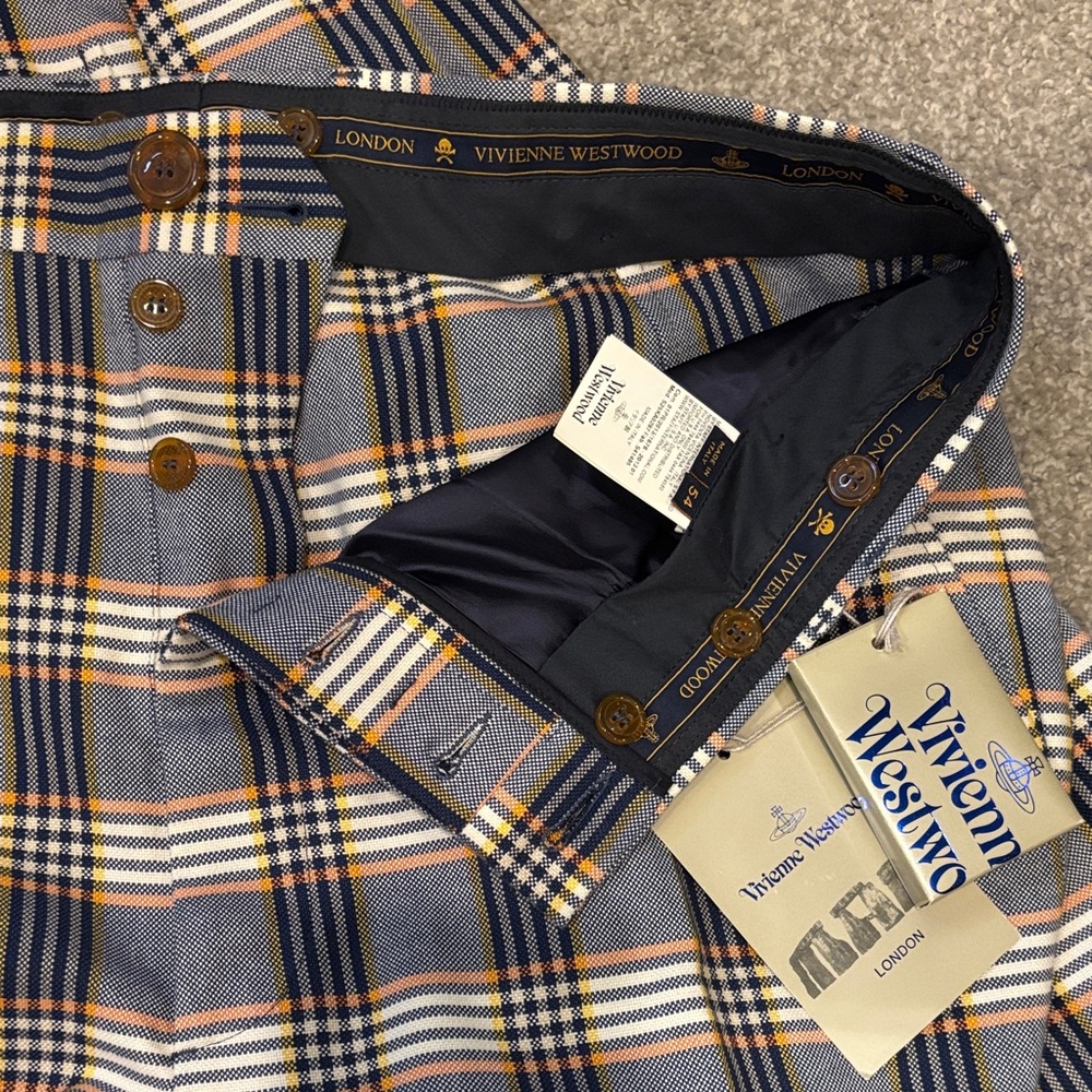 Vivienne Westwood Navy, Orange, Yellow and Cream Plaid Suit - Picture 5 of 6